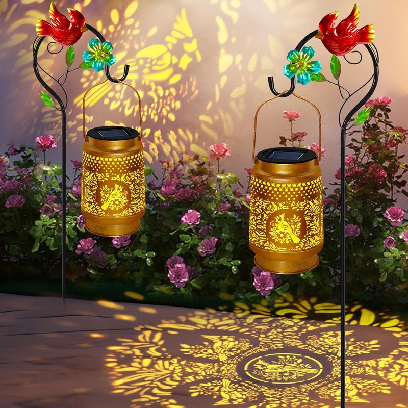 EDOF 2 Pack Solar Lanterns Outdoor Waterproof,Hanging Metal Cardinal Garden Decor for Outside,Patio,Landscape,Walkway, Mothers Day Gifts for Women Mom Grandma - Image 1